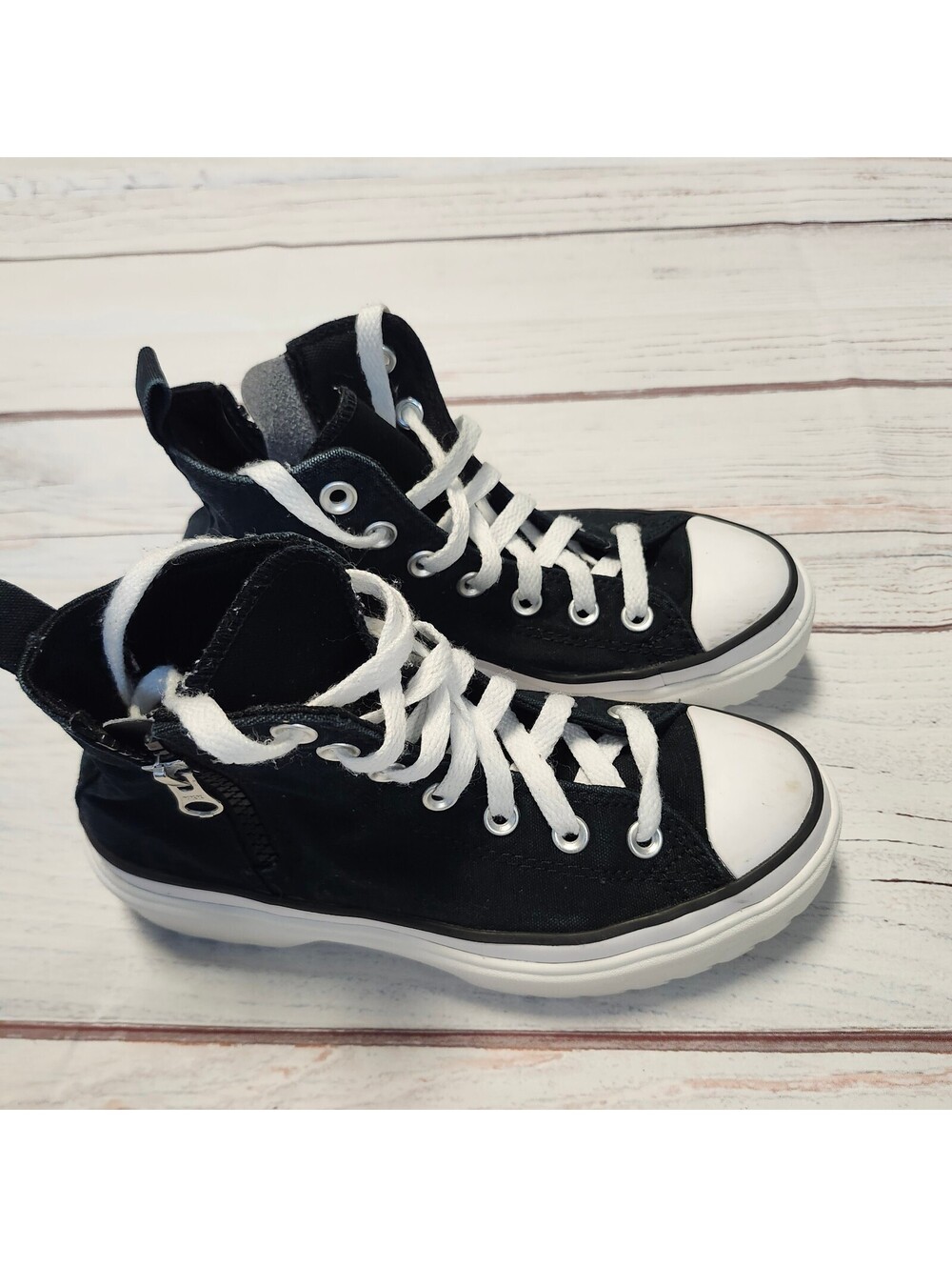 Converse Black High Top Sneakers with White Soles and Laces Youth Size 3